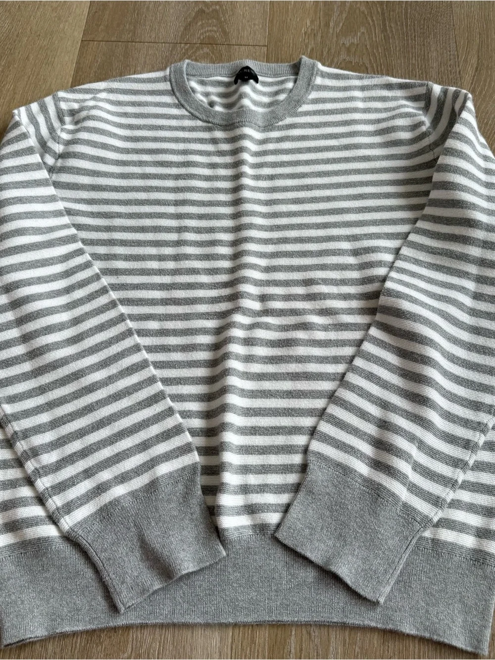 J. Crew Men's Gray & White Striped Crewneck Sweater